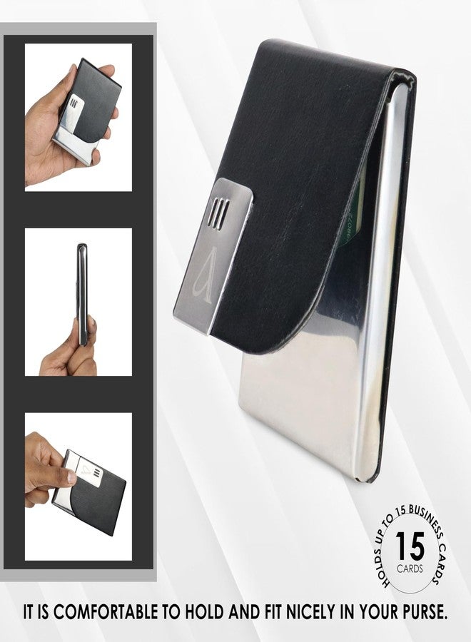 Ayaha PU Leather and Stainless Steel Credit Card Holder, Professional Business Card and Visiting Card Holder for Men and Women Card Case Wallet with Magnetic Clasp (Black) - Image 5